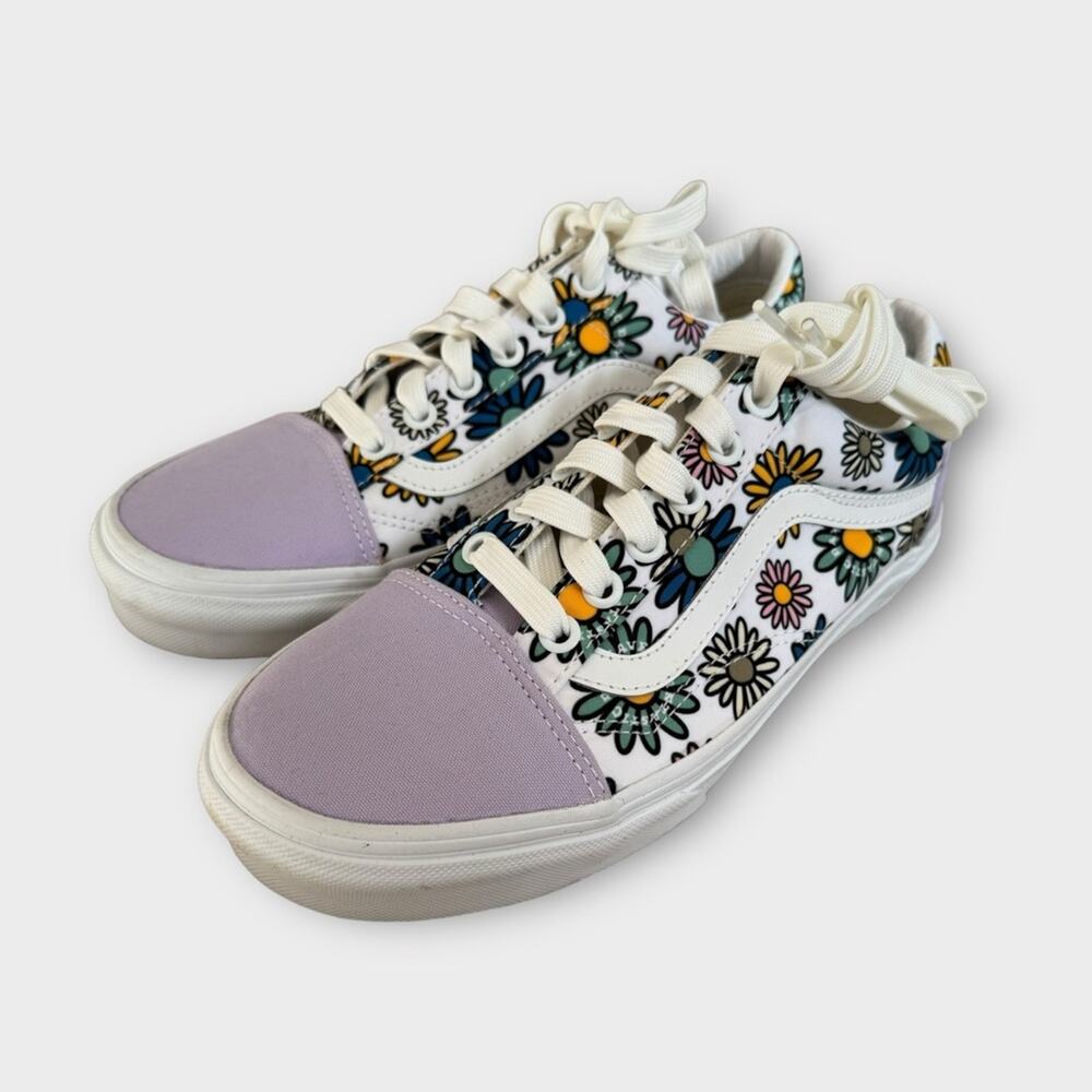 Vans Off The Wall Low Top Sneakers in White/Purple Floral Print, Size 7 - Picture 3 of 12